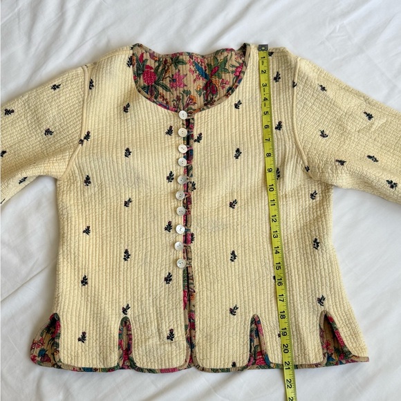 Vintage Reversible Quilted Floral Jacket Cream Cotton Cottagecore Boho Handmade - Picture 9 of 13